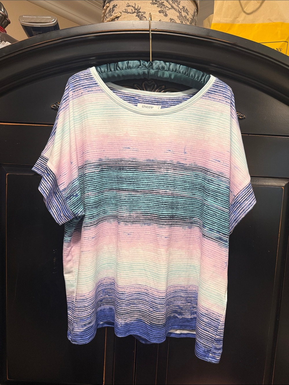 Chico's Pastel Striped Short-Sleeve Tee in Pink, Blue & Mint Sz 3